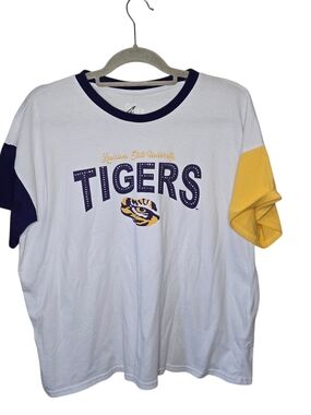Louisiana State University Tigers White Short Sleeve Ringer Tee Bedazzled Gems